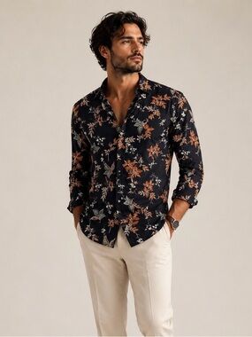 Club Room Navy Floral Button-Down Shirt